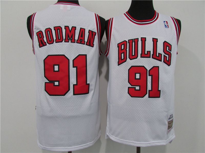 Men Chicago Bulls 91 Rodman White Throwback NBA Jerseys